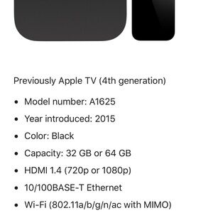 Apple TV 4th Generation Black